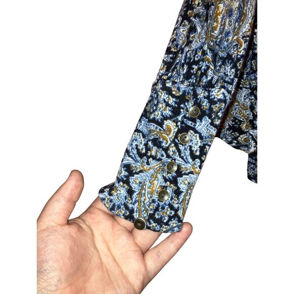 Lucky Brand Blue Paisley Long Sleeve Boho Blouse Size Small - Picture 2 of 7